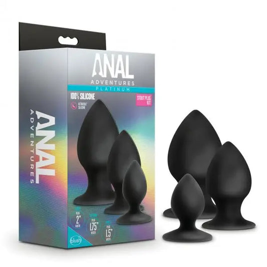 Anal Adventures Platinum Silicone Anal Stout Plug Kit Black Blush Novelties