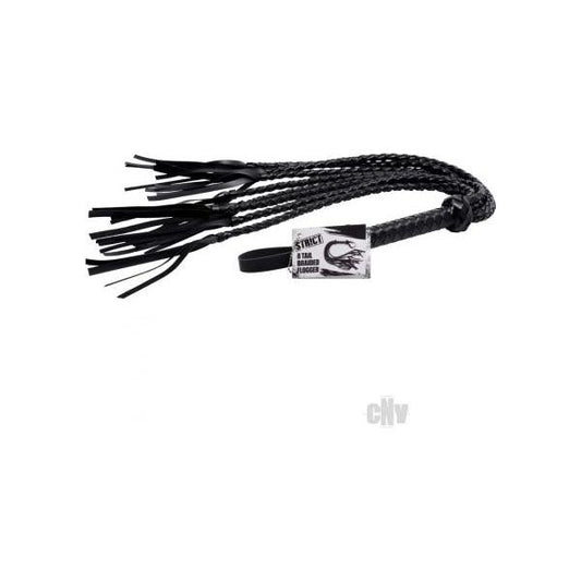 8 Tail Braided Flogger Black Leather XR Brands