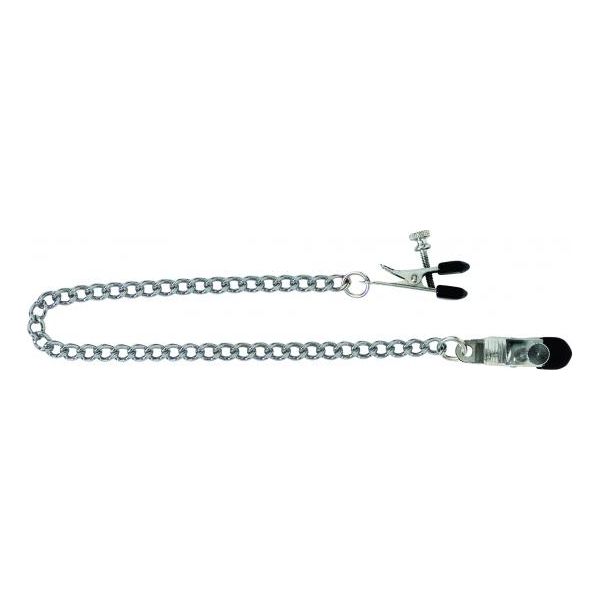 Adjustable Broad Tip Nipple Clamps With Link Chain Silver Spartacus