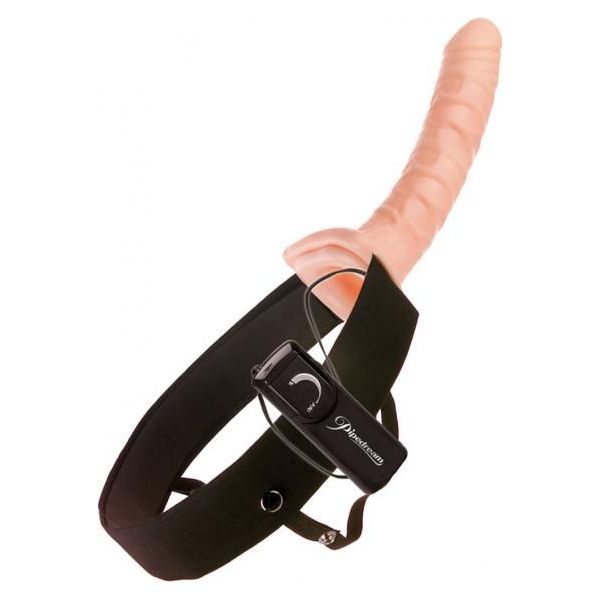 10&quot; Vibrating Hollow Strap On Beige Pipedream