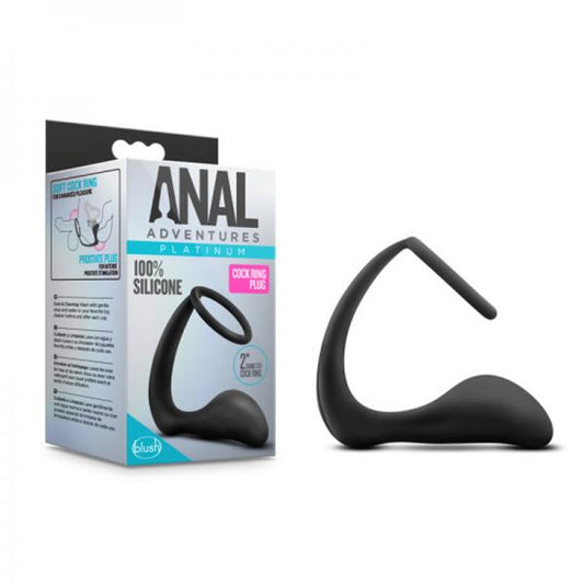 Anal Adventures Platinum Cock Ring Plug Black Blush