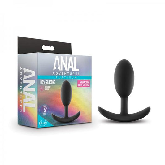 Anal Adventures Platinum - Silicone Vibra Slim Plug - Medium - Black Blush Novelties