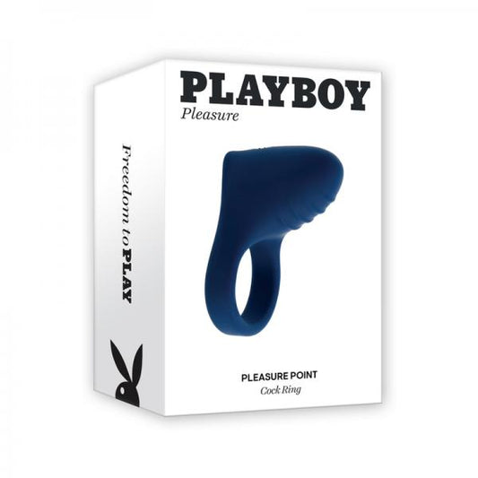 Playboy Pleasure Point Rechargeable Cockring Silicone Navy Blue Evolved Novelties