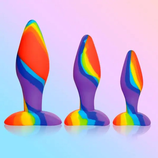 3 Piece Rainbow  Silicone Butt Plug Set Curve Toys